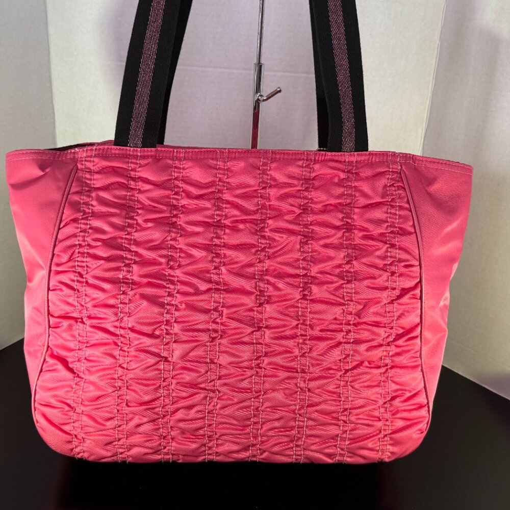 Coach C4093 Court Tote Shoulder Bag Confetti Pink Rouching Nylon w/Leather - Picture 5 of 15